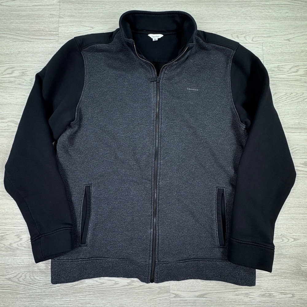 Calvin Klein Men's Jacket Full Zip Mixed Media Textured Grey Black Large L G‎